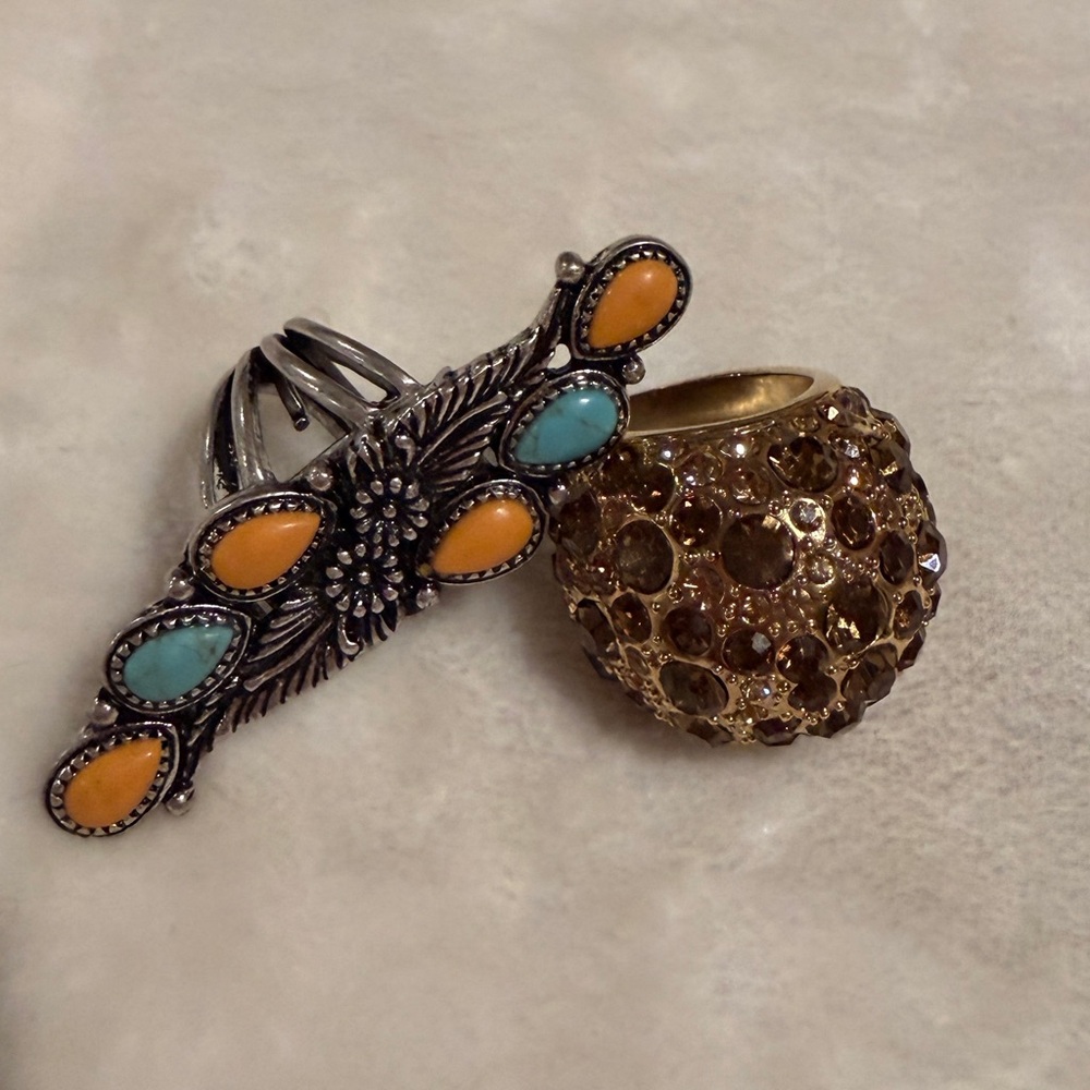 Boho Statement Ring Set Turquoise & Gold | Lucky Brand Style + Cocktail Ring